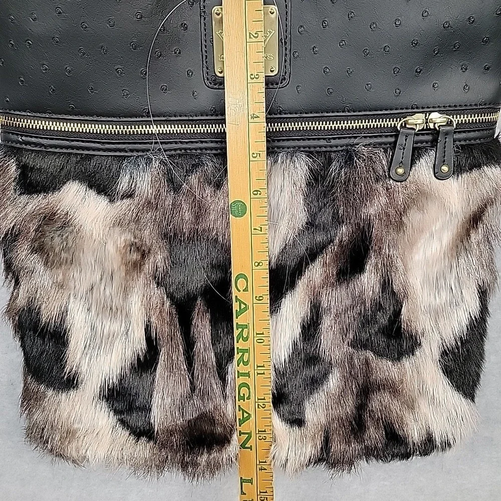 DEESIGNS Purse By Ocleppo Hobo‎ Shoulder Bag Faux Black Leather & Fur Statement
